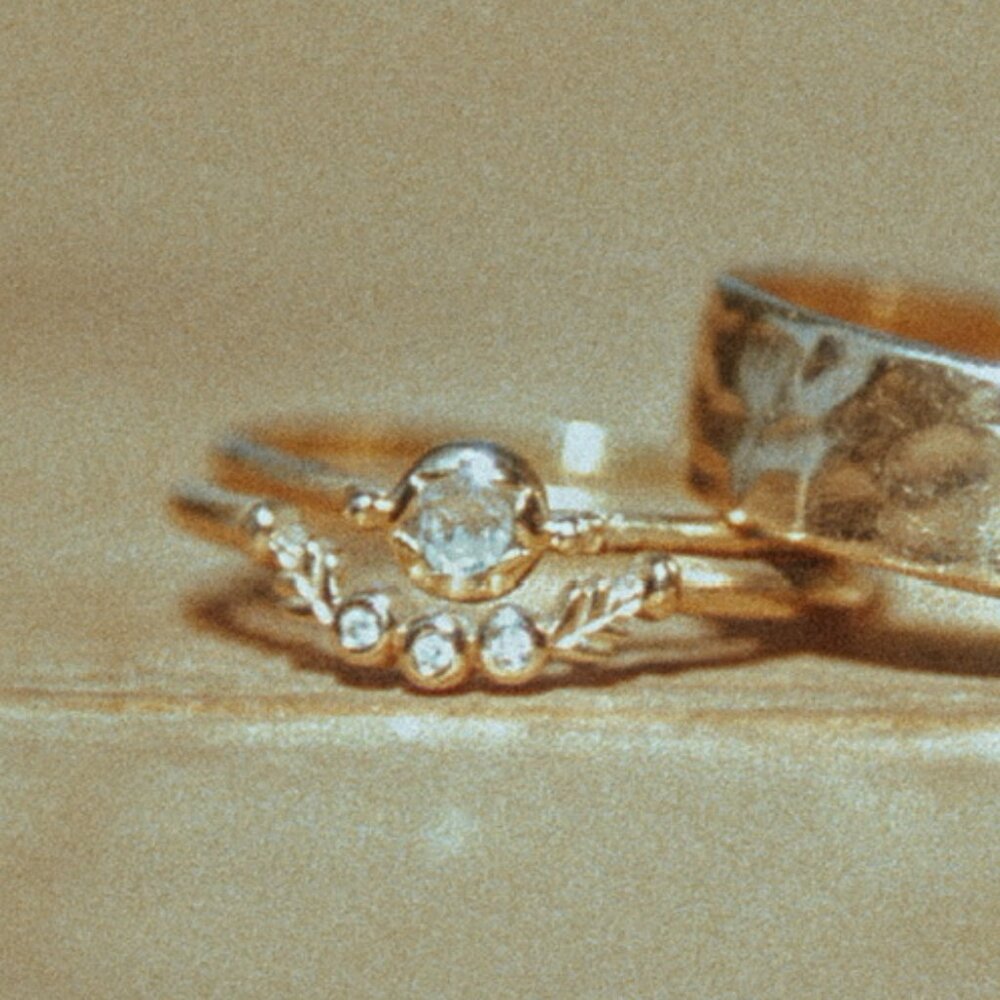 Delicate Gold Stacked Ring Set with Crystal Accents